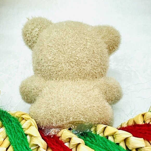 Vintage Christmas Ornament Straw Wreath With Teddy Bear Green & Red Wool Strings - Picture 8 of 12